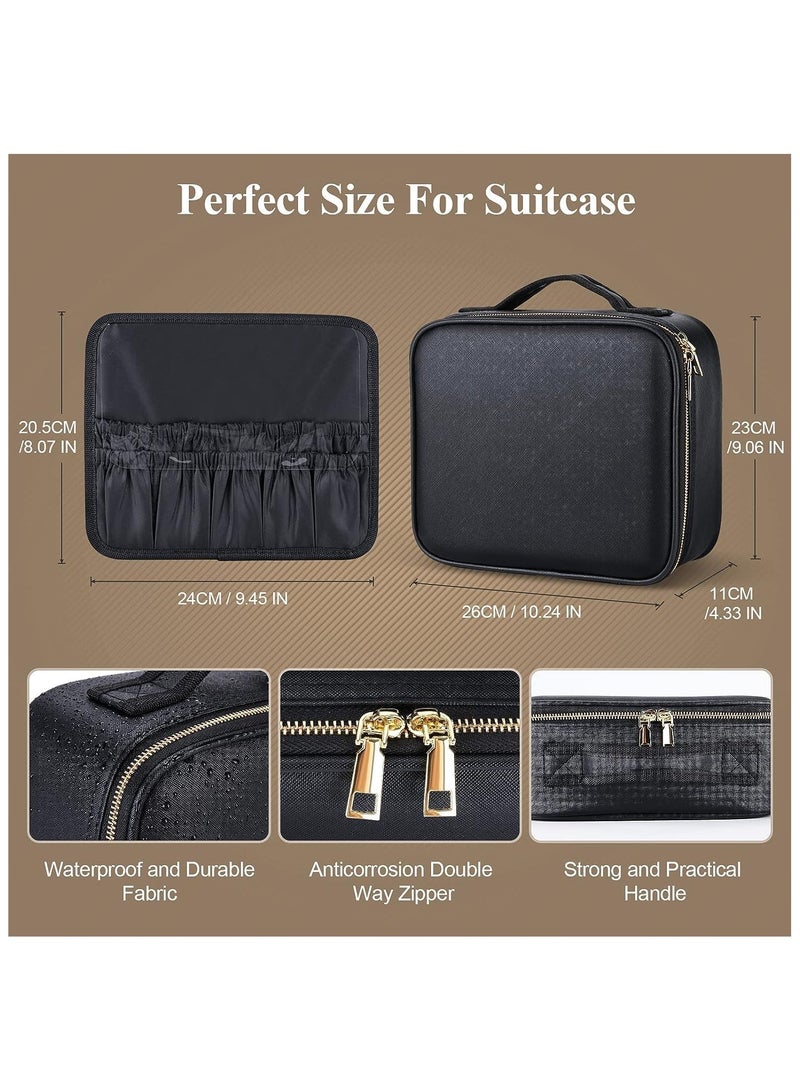 Makeup Bag with Mirror of LED Lighted and Detachable Magnifying Mirror Cosmetic Bag Organizer with Adjustable Dividers 26cm×11cm×23cm (Black) - Image 2