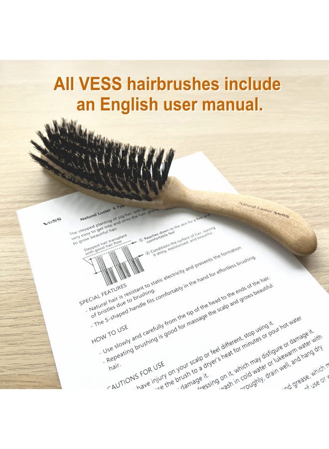 VESS Natural Luster 100% Boar Bristle Hair Brush S Type Brushing Brush Nl1400 Made In Japan - Image 3