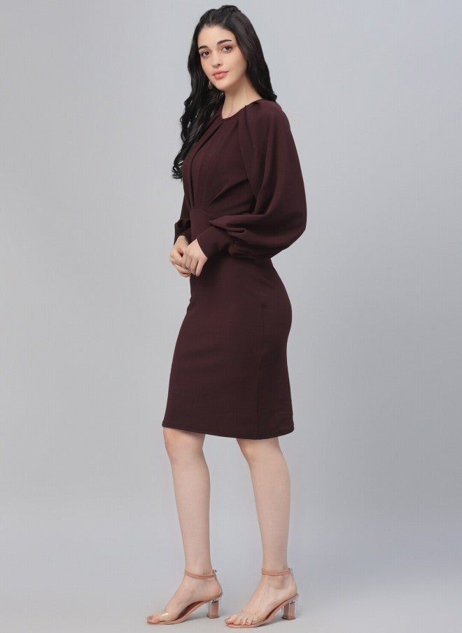 Athena Burgundy Sheath Dress for Women - Image 3