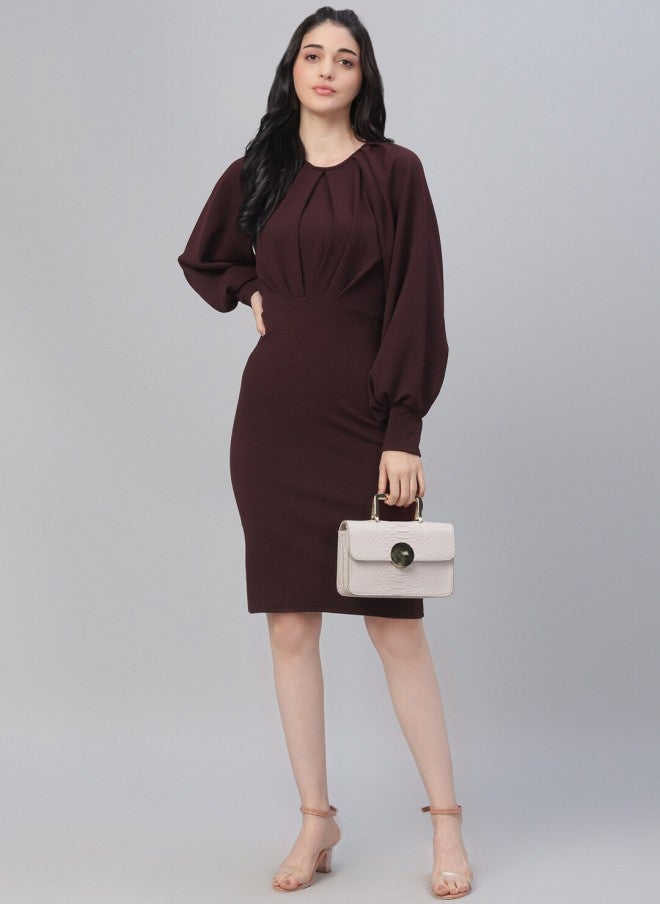 Athena Burgundy Sheath Dress for Women - Image 5