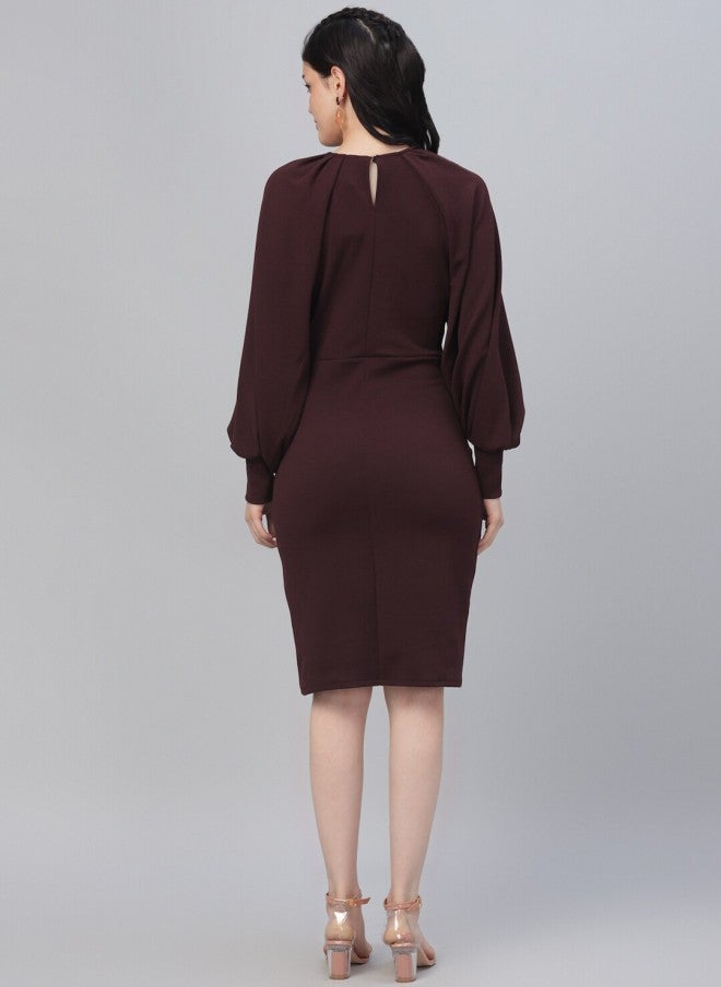 Athena Burgundy Sheath Dress for Women - Image 4