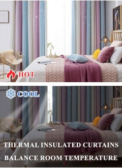 Occuwzz Curtains for Bedroom Curtains Double Layer Stars Window Curtains Curtains for Living Room  Multicolour 130x210cm  - Image 3
