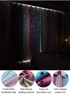 Occuwzz Curtains for Bedroom Curtains Double Layer Stars Window Curtains Curtains for Living Room  Multicolour 130x210cm  - Image 4