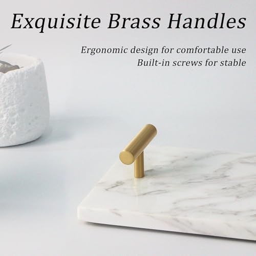 LIN CHUAN Marble Napkin Holder,Guest Towel Holder Tray,Marble Tray for Bathroom & Kitchen Countertop with Brass Handles,Paper Hand Towel Holder,White - Image 5