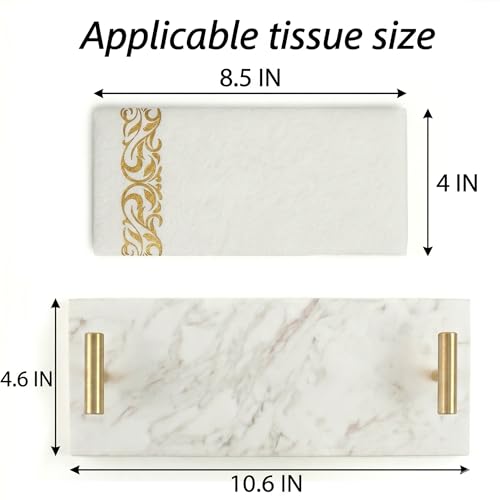 LIN CHUAN Marble Napkin Holder,Guest Towel Holder Tray,Marble Tray for Bathroom & Kitchen Countertop with Brass Handles,Paper Hand Towel Holder,White - Image 2