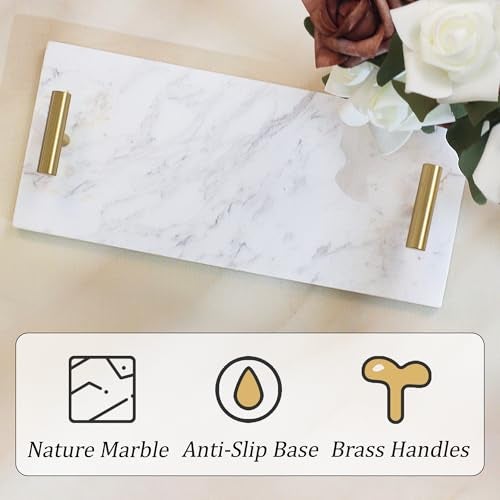 LIN CHUAN Marble Napkin Holder,Guest Towel Holder Tray,Marble Tray for Bathroom & Kitchen Countertop with Brass Handles,Paper Hand Towel Holder,White - Image 4
