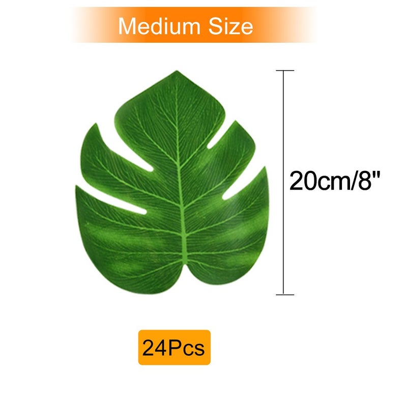 KUUQA 24 Pcs Artificial Tropical Leaves Hawaiian Luau Party Decor Medium Simulation Tropical Monstera Plant Leaves for Safari Jungle Beach Theme Birthday Party Decorations Supplies - Image 2