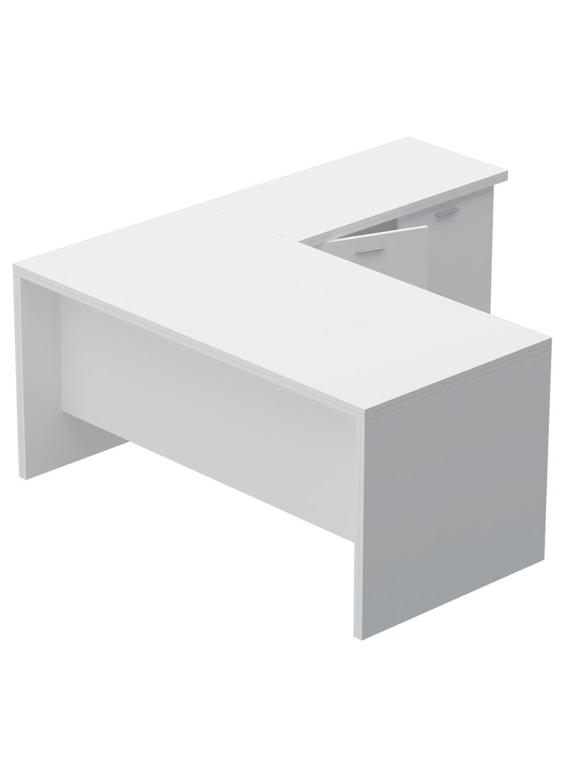 ماهاماي محطة عمل تنفيذية حديثة على شكل حرف L من ماهمايي زيلدا M225 مع خزانة سهلة التنظيف للكمبيوتر المحمول والكمبيوتر الشخصي، مثالية للمنزل والمكتب - أبيض - Image 2