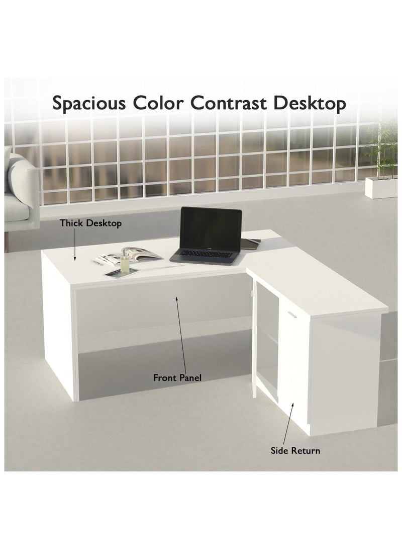 ماهاماي محطة عمل تنفيذية حديثة على شكل حرف L من ماهمايي زيلدا M225 مع خزانة سهلة التنظيف للكمبيوتر المحمول والكمبيوتر الشخصي، مثالية للمنزل والمكتب - أبيض - Image 3