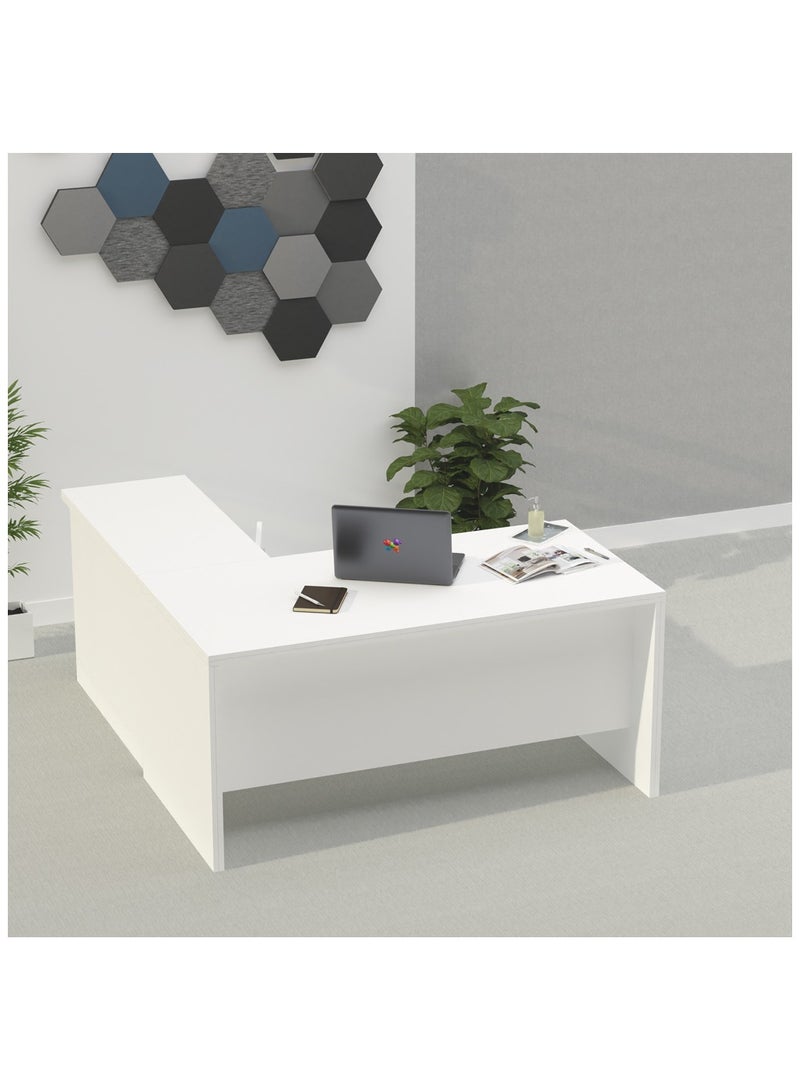 ماهاماي محطة عمل تنفيذية حديثة على شكل حرف L من ماهمايي زيلدا M225 مع خزانة سهلة التنظيف للكمبيوتر المحمول والكمبيوتر الشخصي، مثالية للمنزل والمكتب - أبيض - Image 4