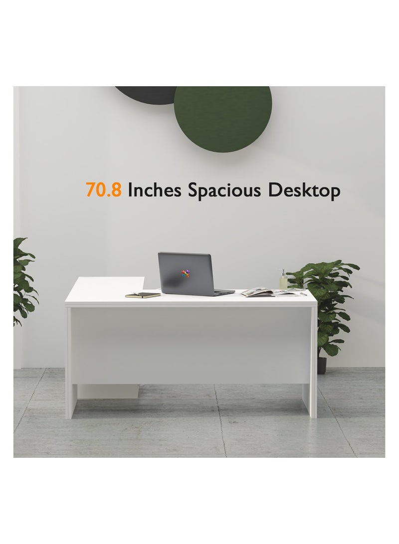 ماهاماي محطة عمل تنفيذية حديثة على شكل حرف L من ماهمايي زيلدا M225 مع خزانة سهلة التنظيف للكمبيوتر المحمول والكمبيوتر الشخصي، مثالية للمنزل والمكتب - أبيض - Image 5