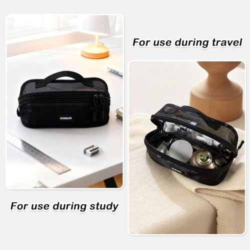 CICIMELON Mesh Pencil Pen Case Multi-Purpose Transparent Zipper Pouch for Stationery, Makeup, Travel Essentials Large Capacity Organizer Bag, Black - Image 3