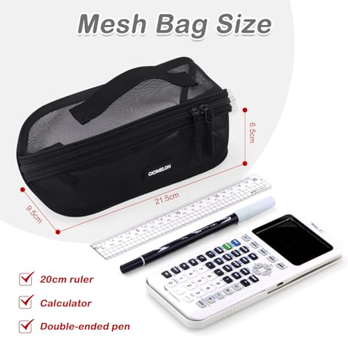 CICIMELON Mesh Pencil Pen Case Multi-Purpose Transparent Zipper Pouch for Stationery, Makeup, Travel Essentials Large Capacity Organizer Bag, Black - Image 5