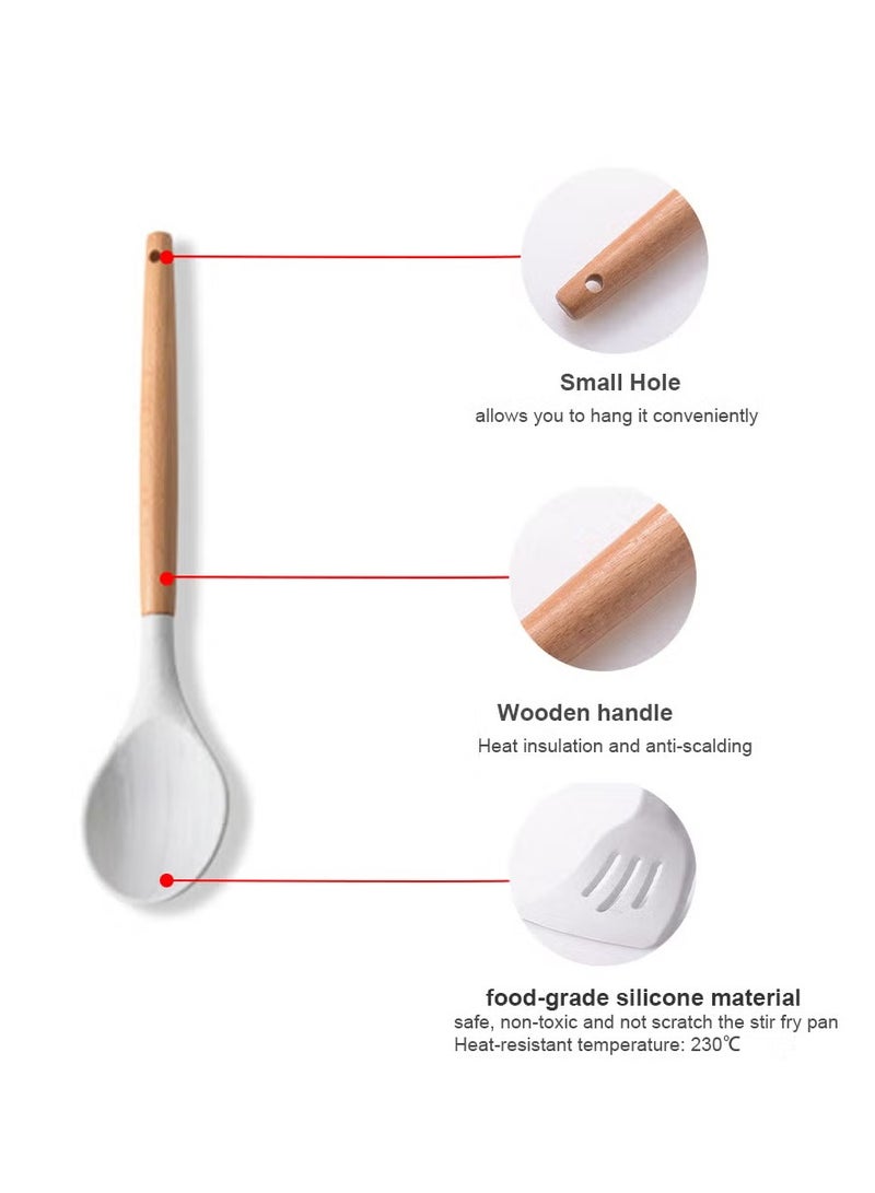 TIGER 11-Piece Silicone Non-Stick Cooking Utensil Set with Wooden Handle – White/Brown. 34cm – Heat-Resistant, BPA-Free, Ideal for Non-Stick Cookware, Complete Kitchen Set - Image 5