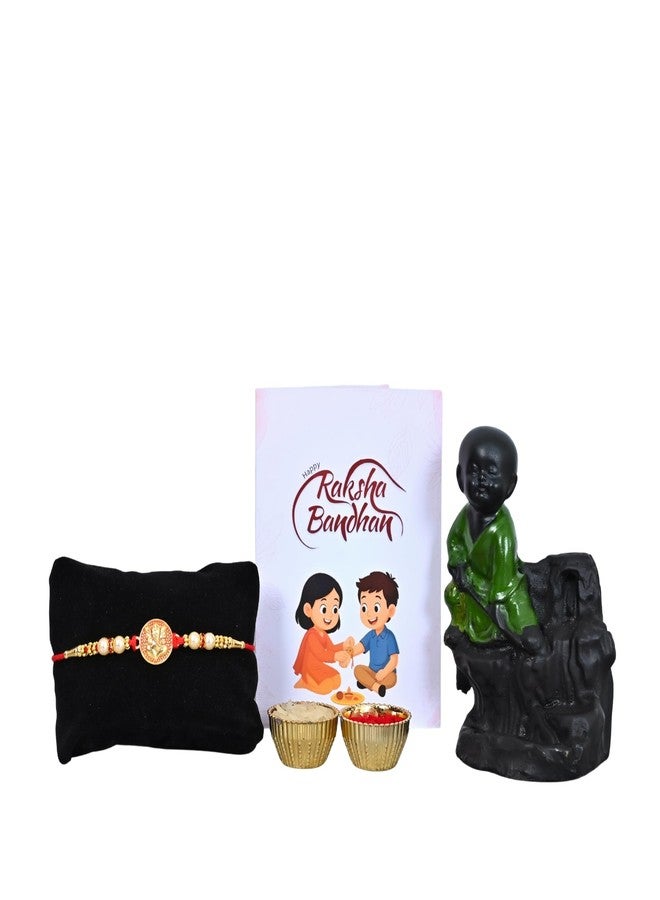 Poorak Religious Assorted Gift – 1 Rakhi, Gudda Toy, Roli Chawal & Greeting Card - Image 3