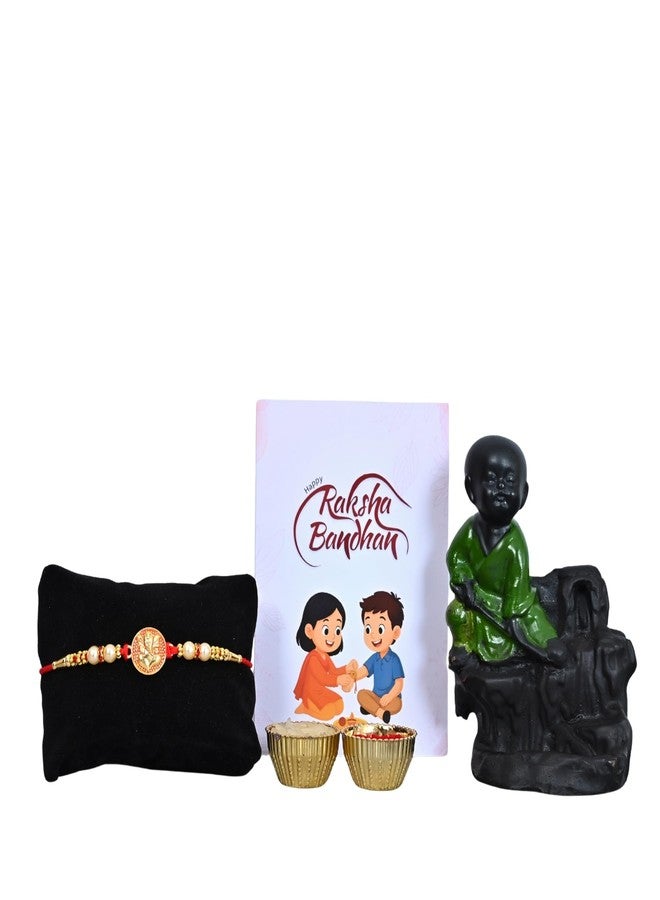 Poorak Religious Assorted Gift – 1 Rakhi, Gudda Toy, Roli Chawal & Greeting Card - Image 1