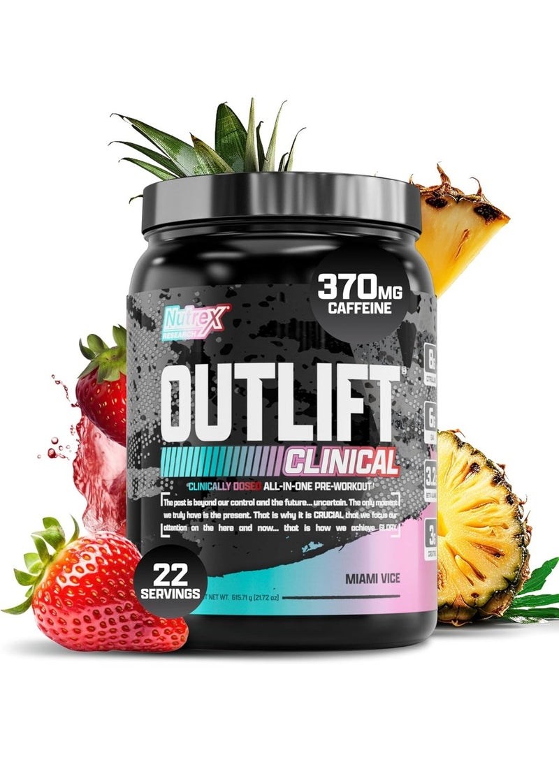 Nutrex Research Outlift Clinical Pre-Workout Powder with L-Citrulline, Creatine Monohydrate, Beta-Alanine, Essential Amino Acids, L-Tyrosine and Natural Caffeine, Miami Vice, 22 - Image 1