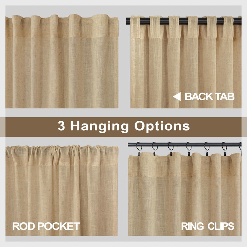 Pitalk Burlap Color Curtains 84 Inch Length for Living Room 2 Panels Back Tab Pocket Primitive Drapes Flax Linen Country Cotton Light Filtering Sheer Tan Brown Curtains for Bedroom Farmhouse Decor 7 FT Long - Image 4