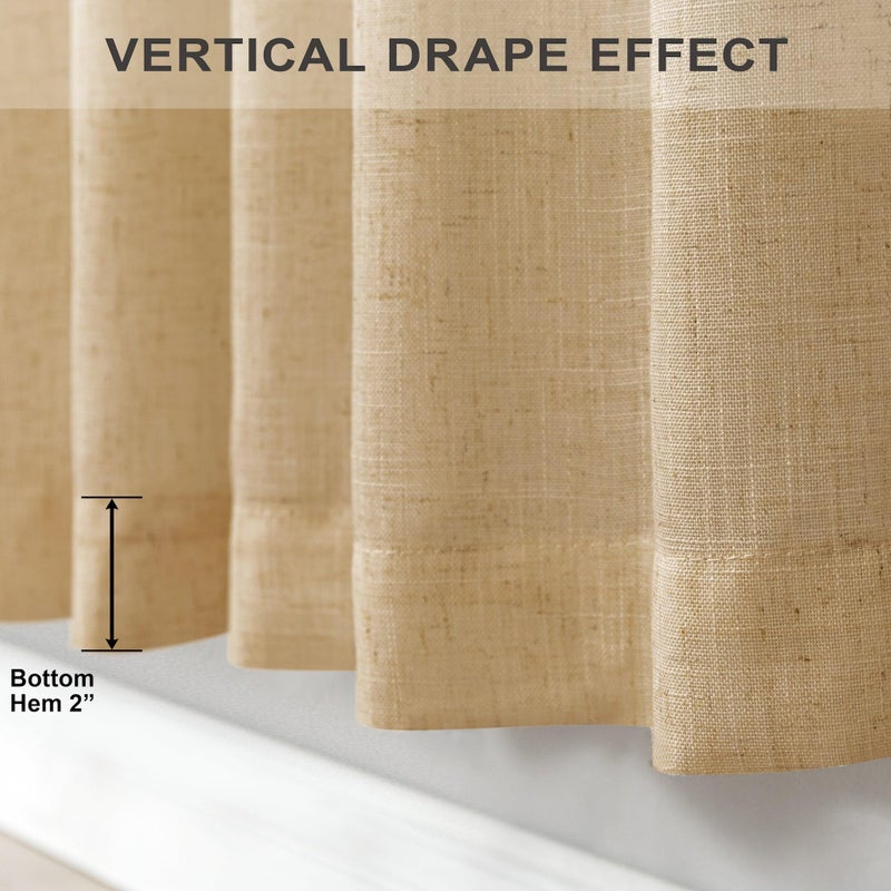 Pitalk Burlap Color Curtains 84 Inch Length for Living Room 2 Panels Back Tab Pocket Primitive Drapes Flax Linen Country Cotton Light Filtering Sheer Tan Brown Curtains for Bedroom Farmhouse Decor 7 FT Long - Image 5