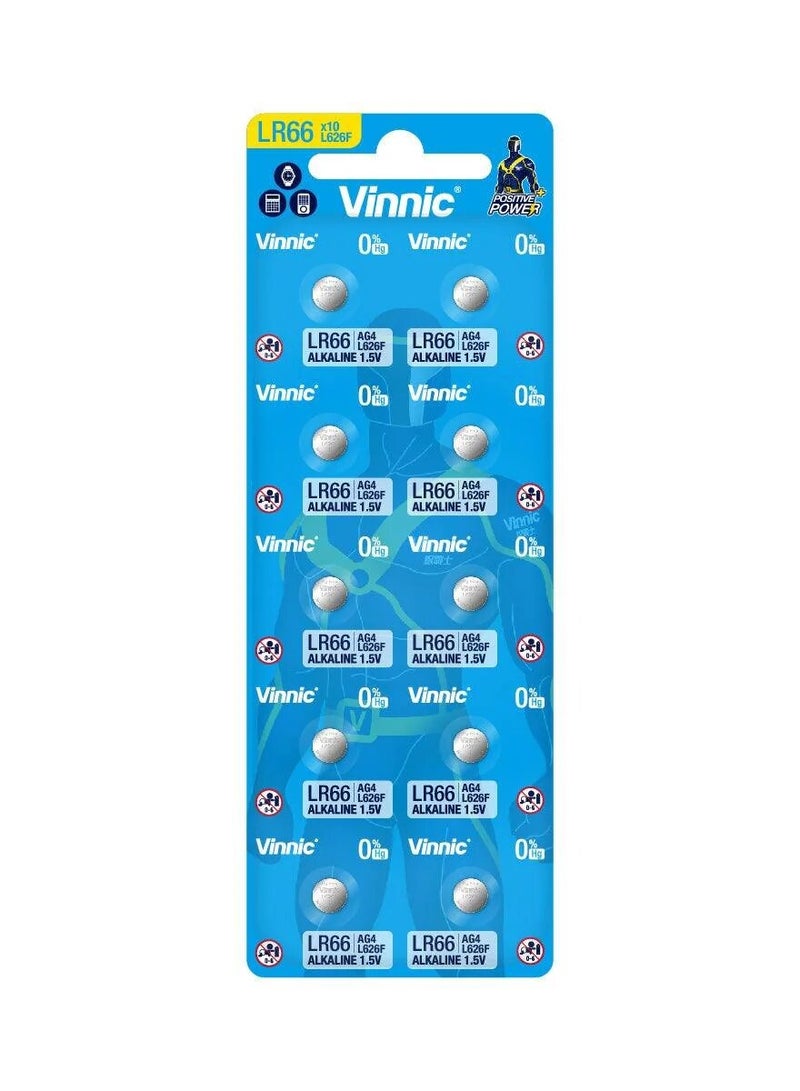 Vinnic 10-Pieces Vinnic AG4 (L626F) (LR66) Alkaline 0%Hg 1.5V Batteries - Image 1
