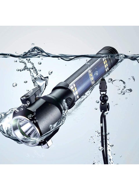 Pushkh Aluminum 7 Mode Rechargeable Solar LED Torch Light High Power Long Distance with LED Torch Flashlight Use for Car Emergency Tool