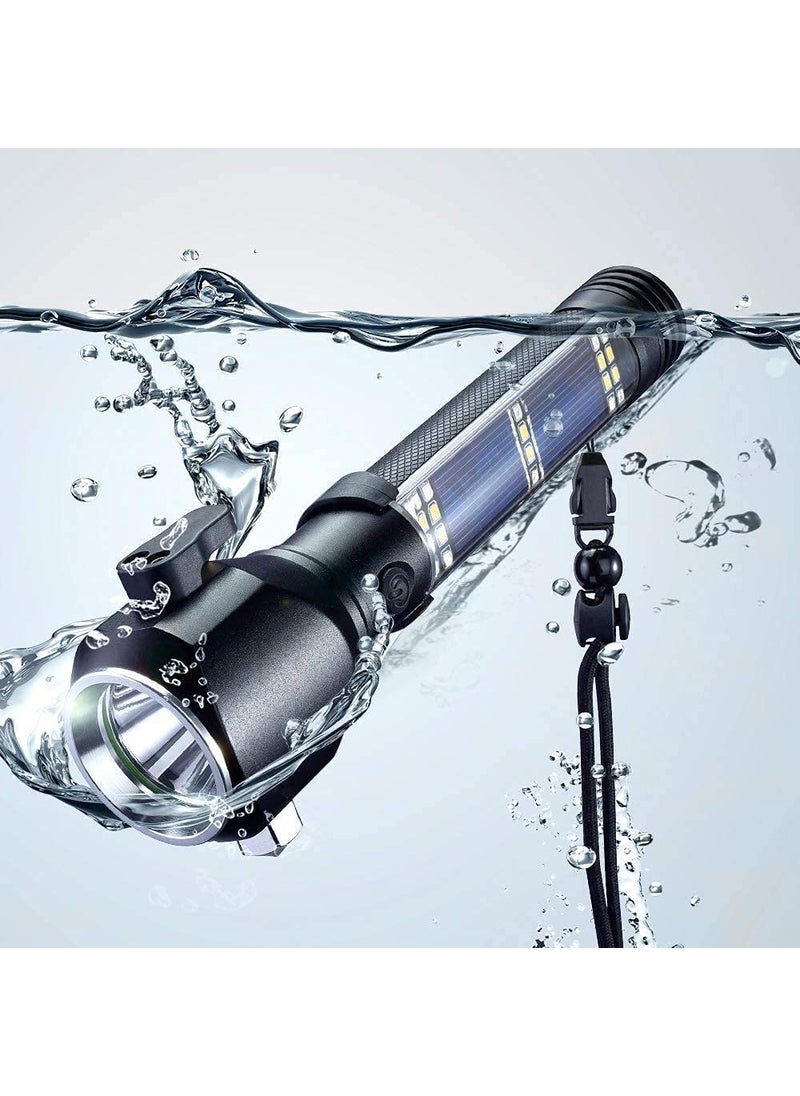 PUSHKH Pushkh Aluminum 7 Mode Rechargeable Solar LED Torch Light High Power Long Distance with LED Torch Flashlight Use for Car Emergency Tool  - Image 1