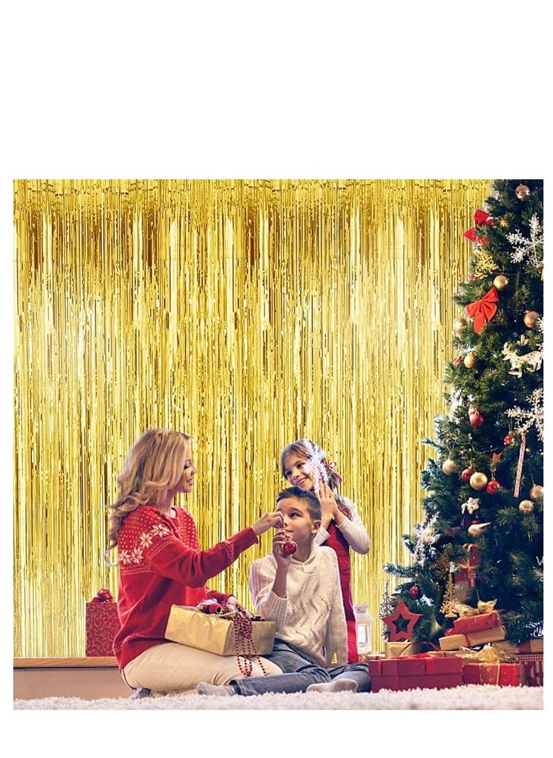 MARKQ - Gold Foil Fringe Curtain | 1 x 2-meter Metallic Tinsel Streamers Party Backdrop for Halloween, Baby Shower, Wedding, Eid, Graduation, Birthday Party Decorations [Pack of 1] - Image 1