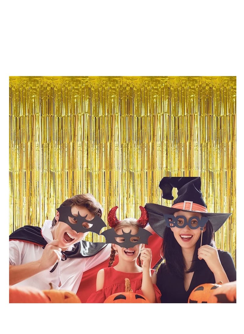MARKQ - Gold Foil Fringe Curtain | 1 x 2-meter Metallic Tinsel Streamers Party Backdrop for Halloween, Baby Shower, Wedding, Eid, Graduation, Birthday Party Decorations [Pack of 1] - Image 1