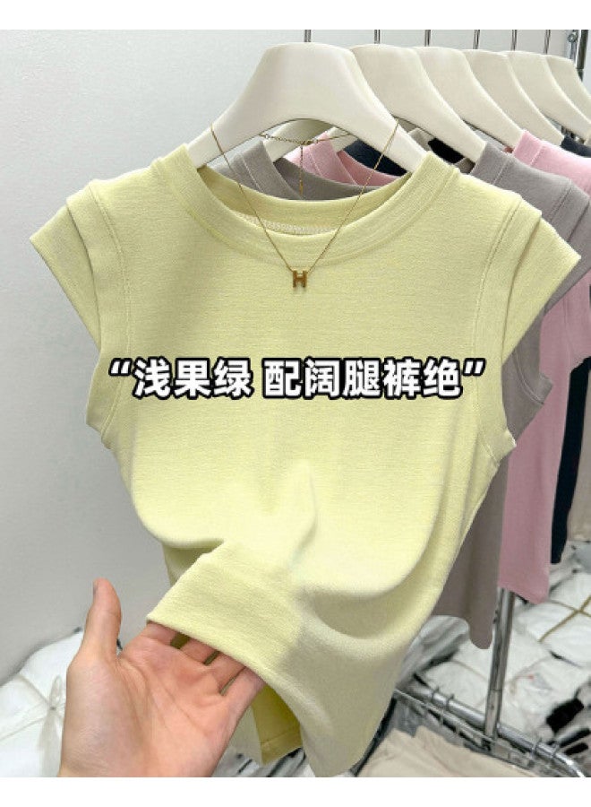 Modal Summer Round Neck Short Sleeve T-Shirt Vest For Women, Fashionable Design, High-End Solid Color, Short And Fitted Base Layer For Women - Image 1