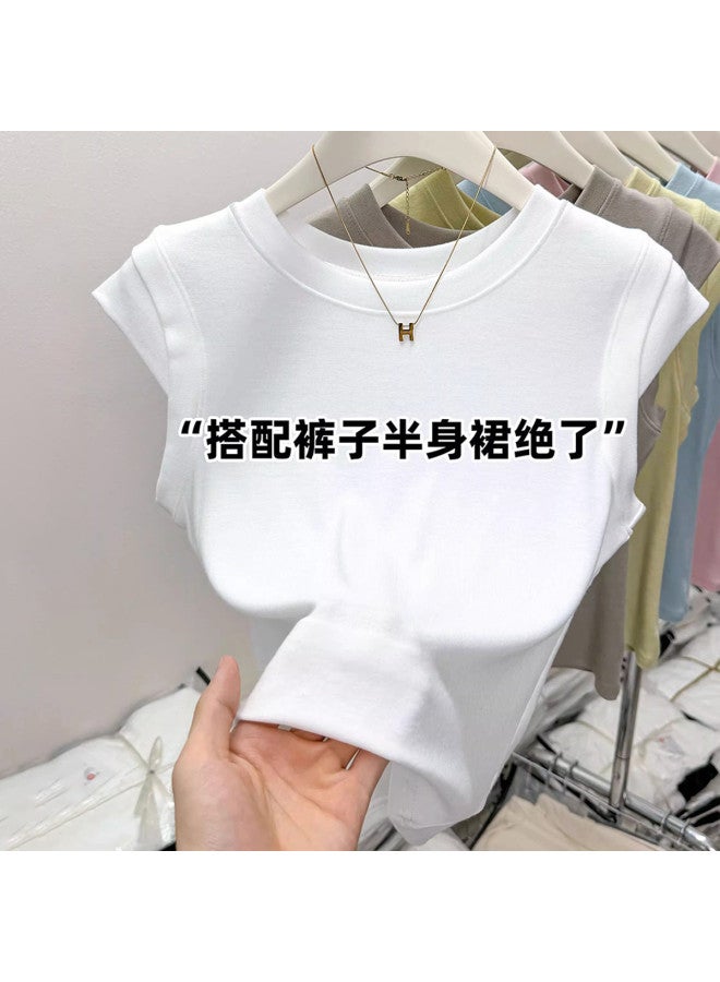 Modal Summer Round Neck Short Sleeve T-Shirt Vest For Women, Fashionable Design, High-End Solid Color, Short And Fitted Base Layer For Women - Image 5