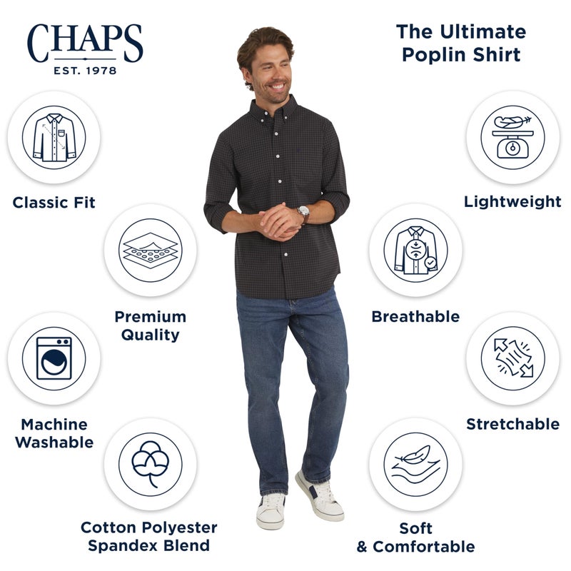 Chaps Men's Classic Fit Long Sleeve Button Down Stretch Poplin Casual Shirt, Graphite, Medium - Image 4