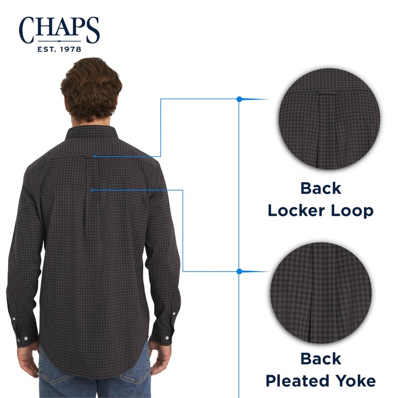 Chaps Men's Classic Fit Long Sleeve Button Down Stretch Poplin Casual Shirt, Graphite, Medium - Image 5