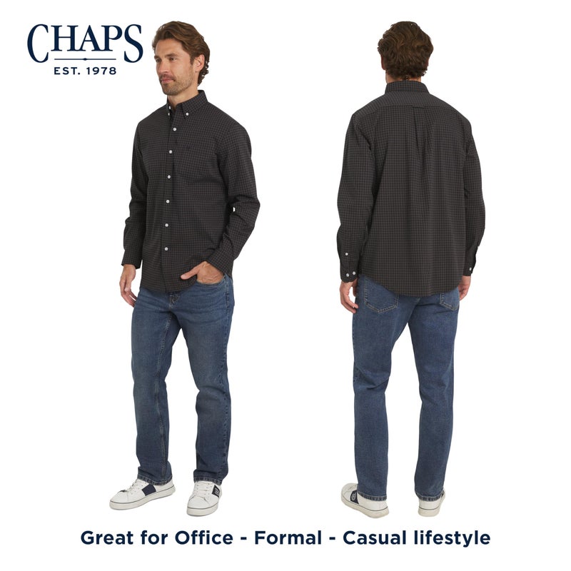 Chaps Men's Classic Fit Long Sleeve Button Down Stretch Poplin Casual Shirt, Graphite, Medium - Image 3