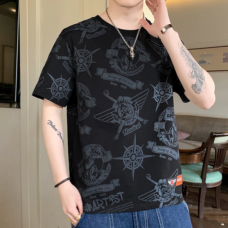 Quarter-Sleeved Large Size T-Shirt for Men 2023 Summer New Style Sweat-Absorbent Breathable Trendy Half-Sleeved Short-Sleeved Pure Cotton T-Shirt for Men Black - Image 4