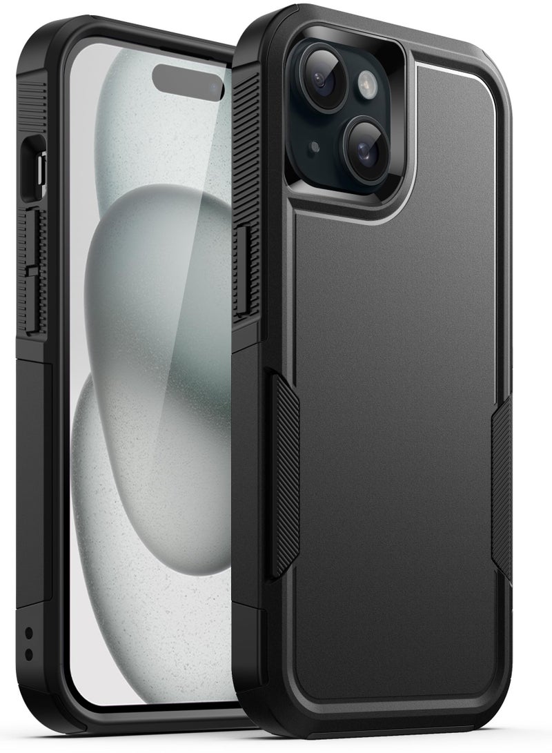 Jetech Case for iPhone 15 6.1 Inch Heavy Duty Dual Layer Rugged Protection Shockproof Protective Tough Phone Cover with Matte Back Black - Image 1