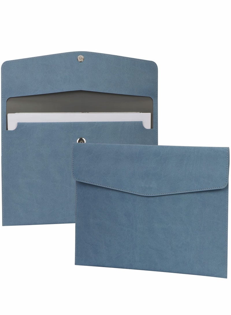 File Folder, PU Leather A4 Document Holder Organizer Filing Envelope Portfolio Case Tablet Sleeve with Magnetic Snap Closure for Home School Office Stationery (Blue) - Image 1
