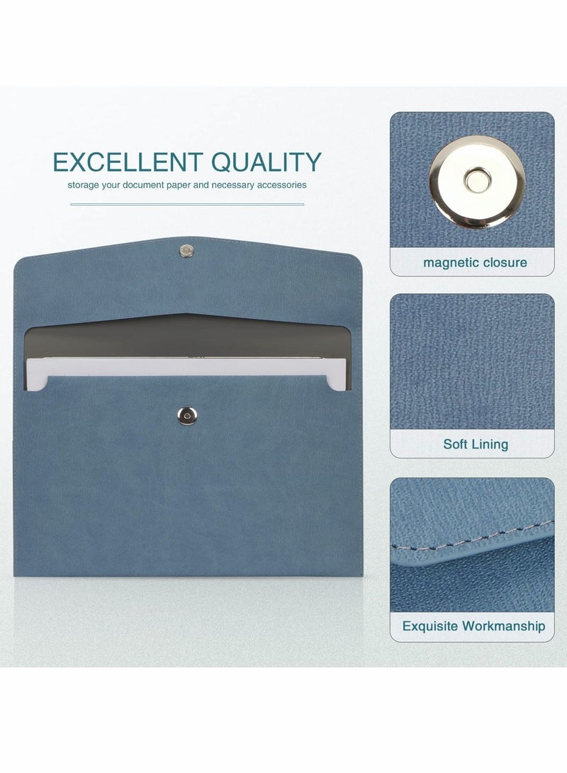 File Folder, PU Leather A4 Document Holder Organizer Filing Envelope Portfolio Case Tablet Sleeve with Magnetic Snap Closure for Home School Office Stationery (Blue) - Image 2