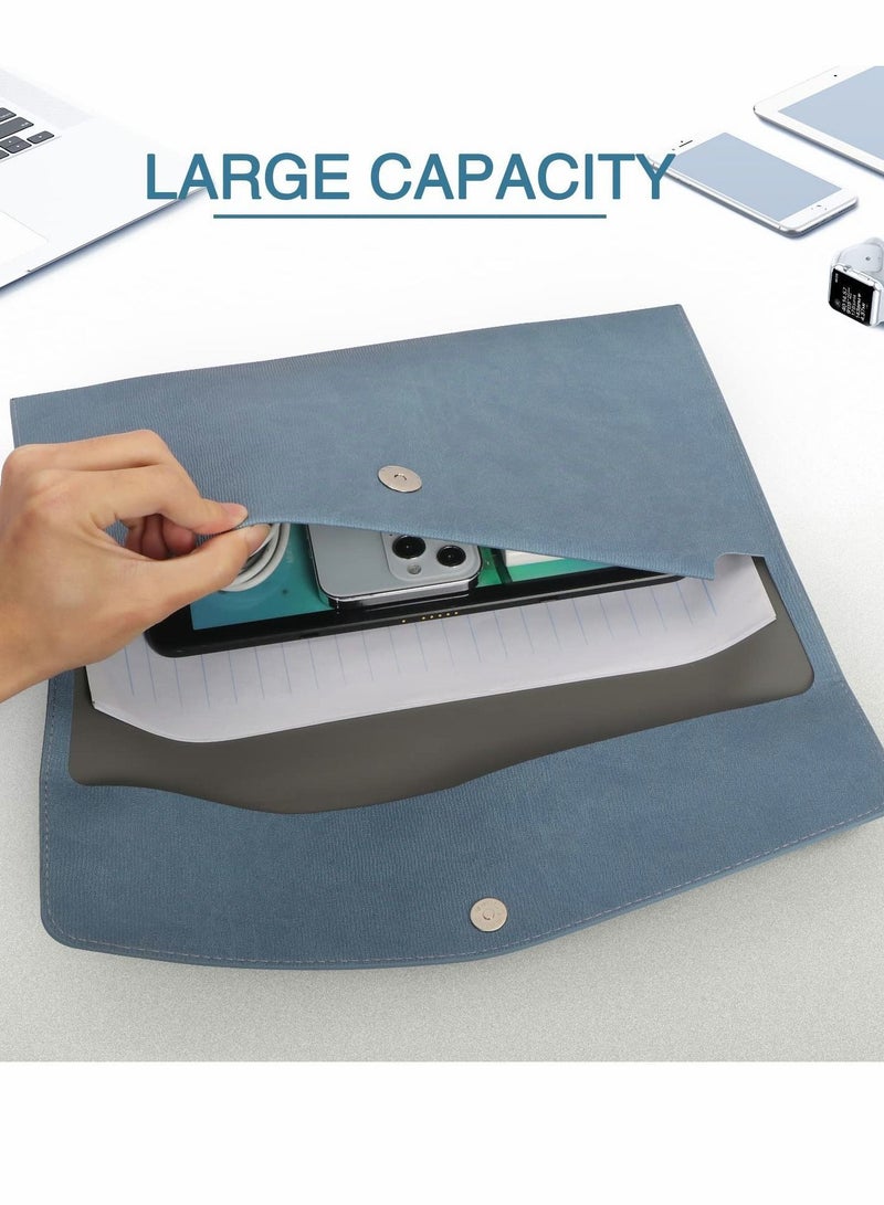 File Folder, PU Leather A4 Document Holder Organizer Filing Envelope Portfolio Case Tablet Sleeve with Magnetic Snap Closure for Home School Office Stationery (Blue) - Image 4