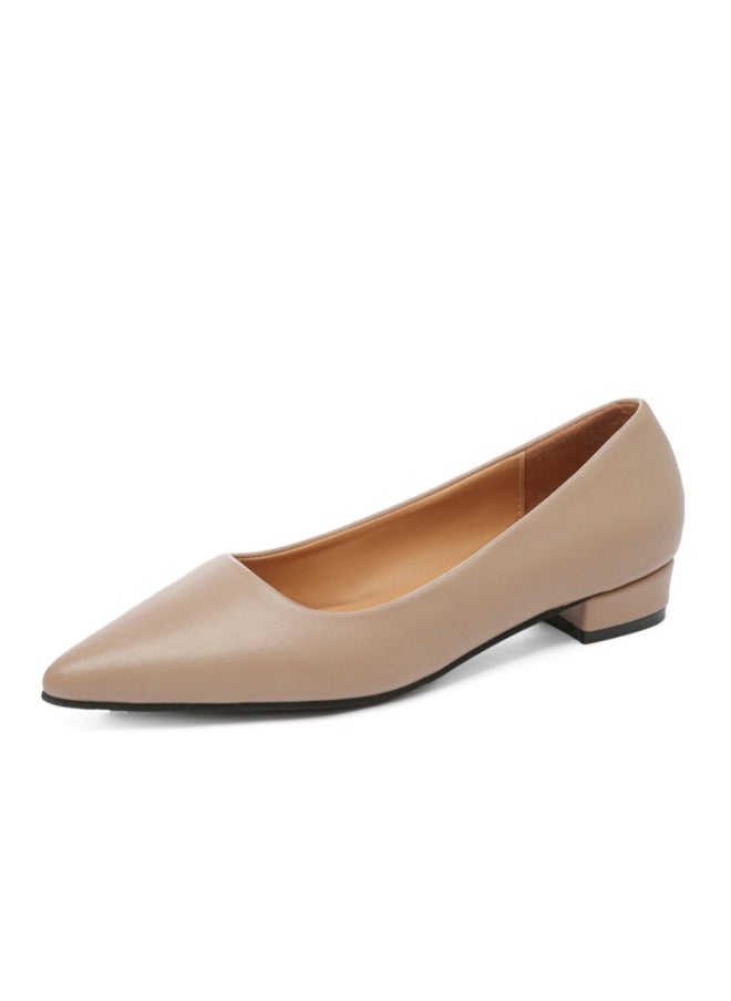 Rup Art Women’s Small Thick Heel PU Leather Work Shoes – Comfortable Pointed Toe Slip-On Pumps – Soft Flat Business Casual Shoes  - Image 1