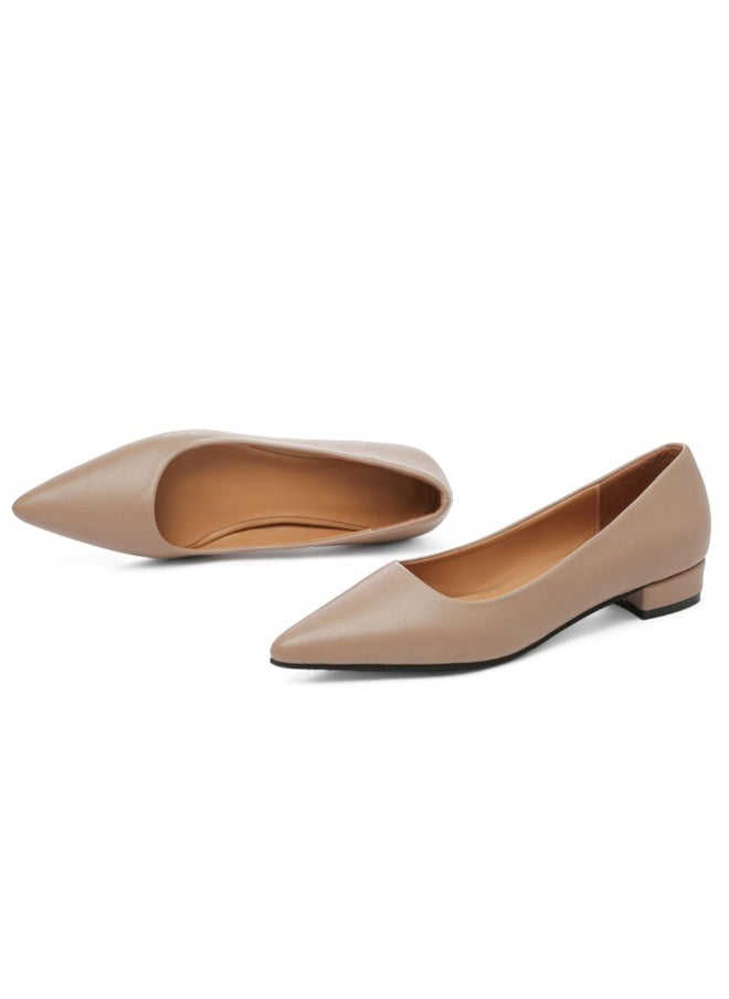 Rup Art Women’s Small Thick Heel PU Leather Work Shoes – Comfortable Pointed Toe Slip-On Pumps – Soft Flat Business Casual Shoes  - Image 2