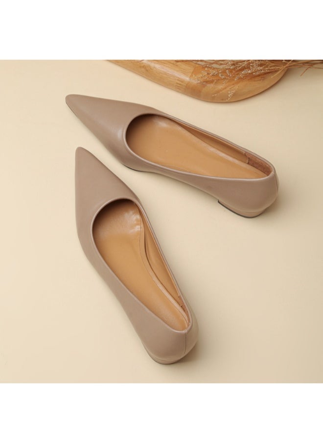 Rup Art Women’s Small Thick Heel PU Leather Work Shoes – Comfortable Pointed Toe Slip-On Pumps – Soft Flat Business Casual Shoes  - Image 3
