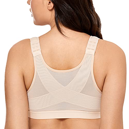 DELIMIRA Women's Full Coverage Front Closure Wire Free Back Support Posture Bra Taupe Tan 40B - Image 1
