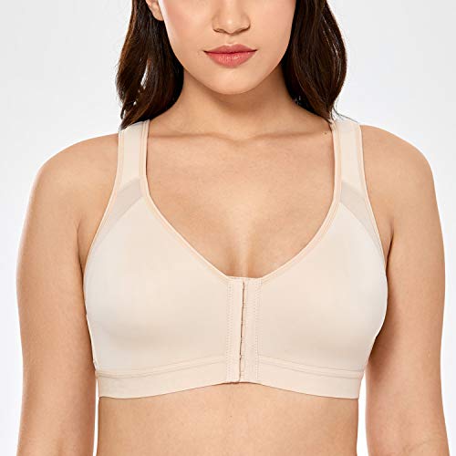 DELIMIRA Women's Full Coverage Front Closure Wire Free Back Support Posture Bra Taupe Tan 40B - Image 3