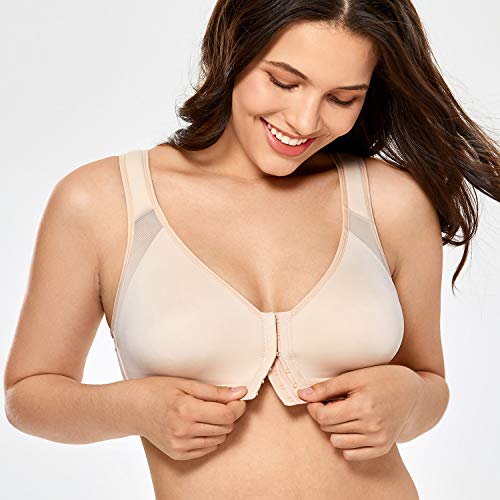 DELIMIRA Women's Full Coverage Front Closure Wire Free Back Support Posture Bra Taupe Tan 40B - Image 4