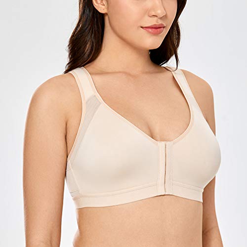 DELIMIRA Women's Full Coverage Front Closure Wire Free Back Support Posture Bra Taupe Tan 40B - Image 2