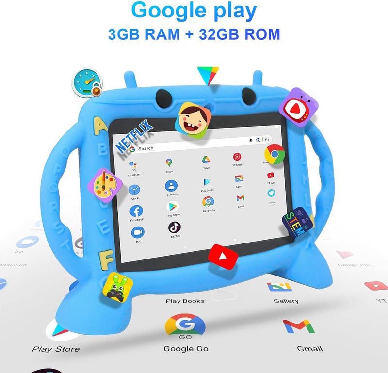 MengDash Kids Tablet, 7 inch Tablet for Kids 3-10, Educational Learning Toddler Tablet Android 11, 3GB RAM+32GB ROM Storage, Google Play Netflix YouTube, Baby Girl boy Gifts (Blue) - Image 3