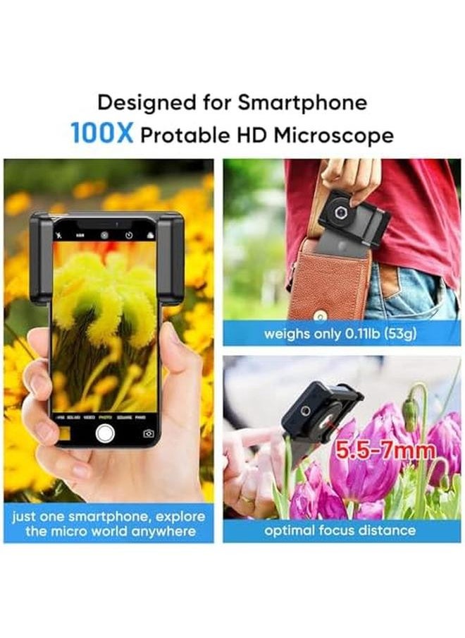 Phone Macro Lens 100X Microscope For Android Iphone Micro Camera With Led Light Cpl Handheld Pocket Compatible With Smartphone Accessories Macro Focus Glass Fits For Almost All Phone