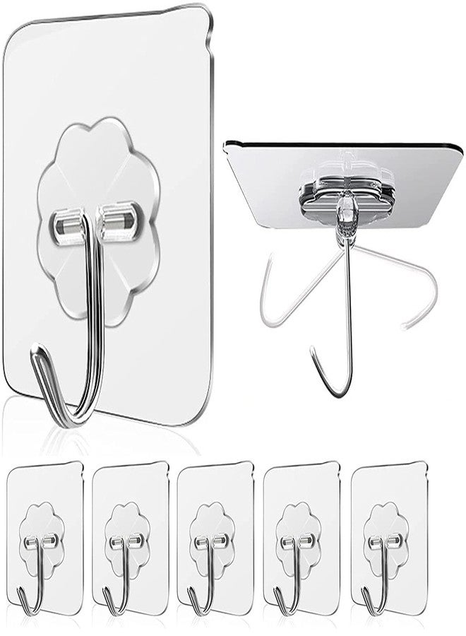ETONWALL 5-Pack Heavy Duty Adhesive Wall Hooks – Transparent, Reusable, Waterproof & Oilproof Seamless Hooks – 30 lb Max Load for Kitchen, Bathroom, Office & Home Organization - Image 1
