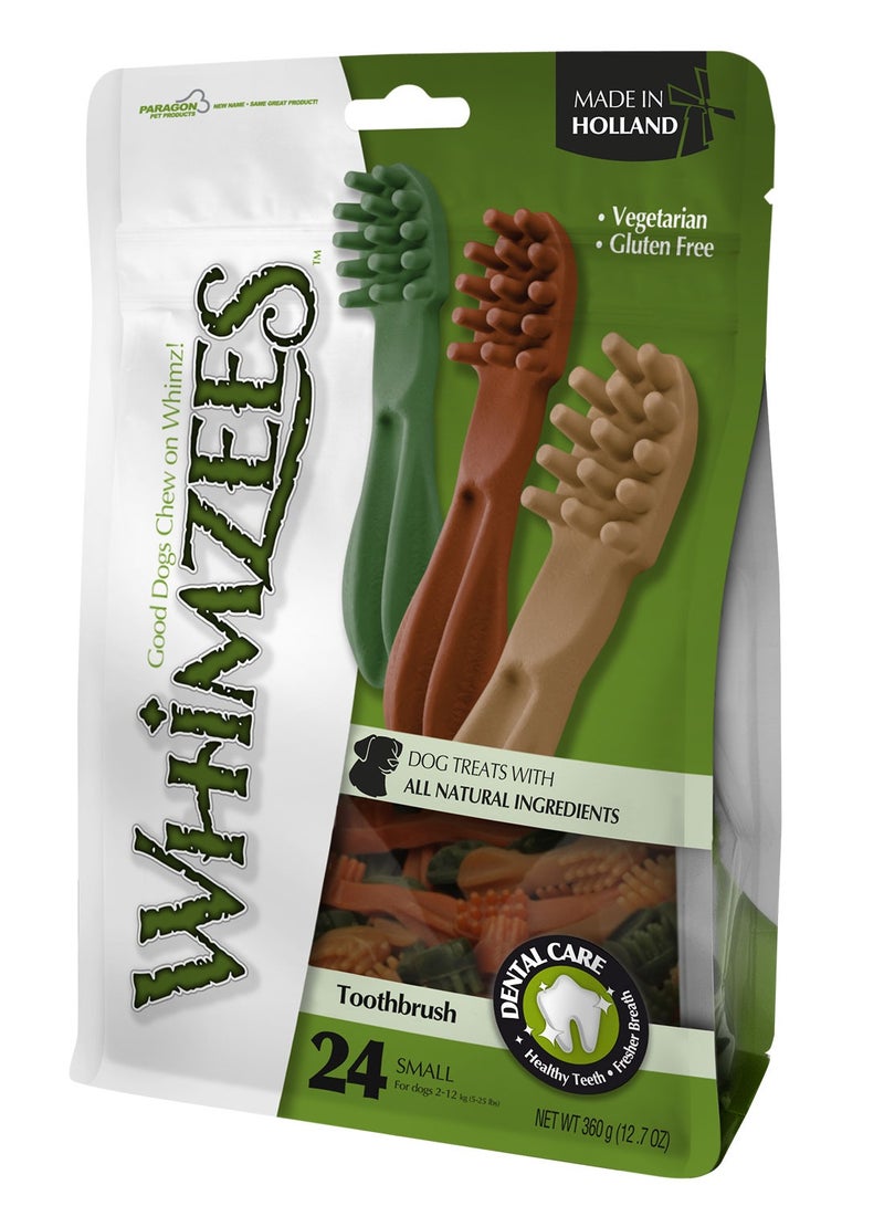 ويمزيس مكافآت أسنان طبيعية خالية من الحبوب من ويمزيز للكلاب، فرشاة أسنان صغيرة، 24 قطعة، 360 جرام