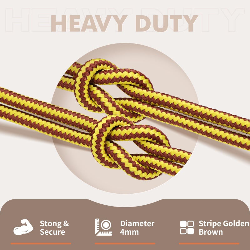 Stepace Round Shoelaces [2 Pairs] Heavy Duty Boot Shoe Laces for Hiking Work Boots Golden Brown-140(Stripe) - Image 2